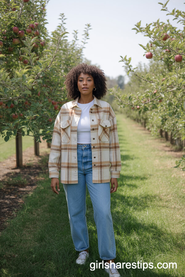 Plaid Shacket and Straight-Leg Jeans Look