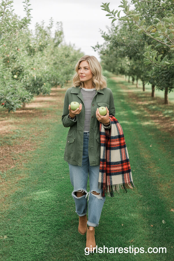 Utility Jacket and Plaid Scarf Ensemble