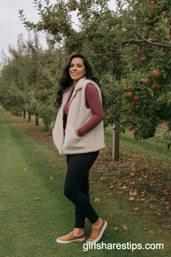 Sherpa Vest with Wine-Colored Top