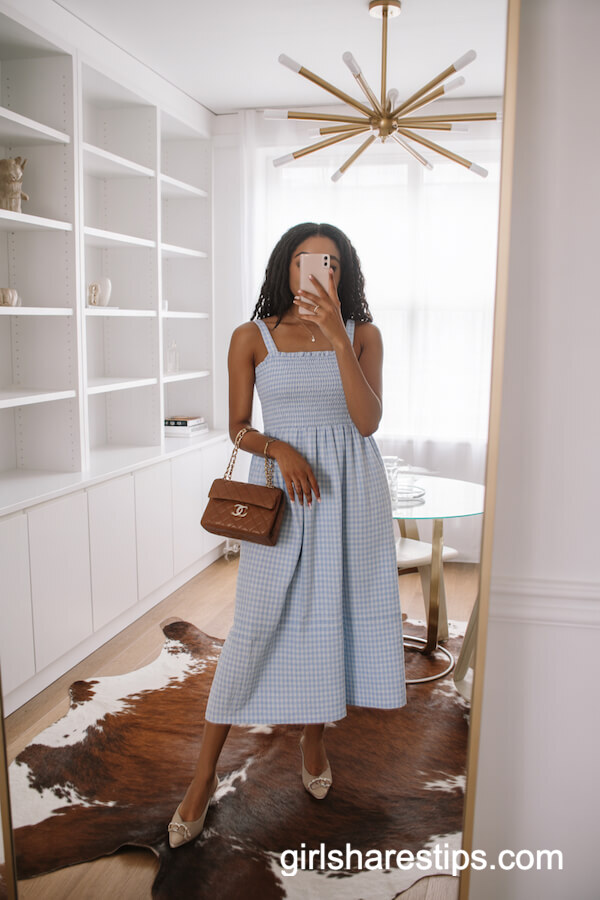 Blue Gingham Midi Dress