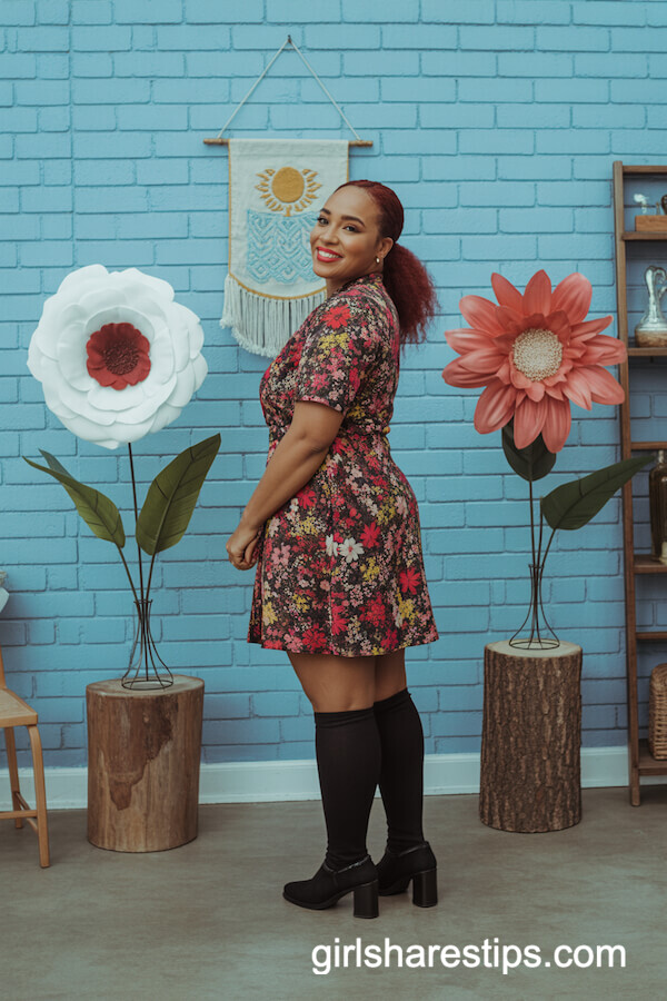 Floral Dress and Black Knee-High Socks