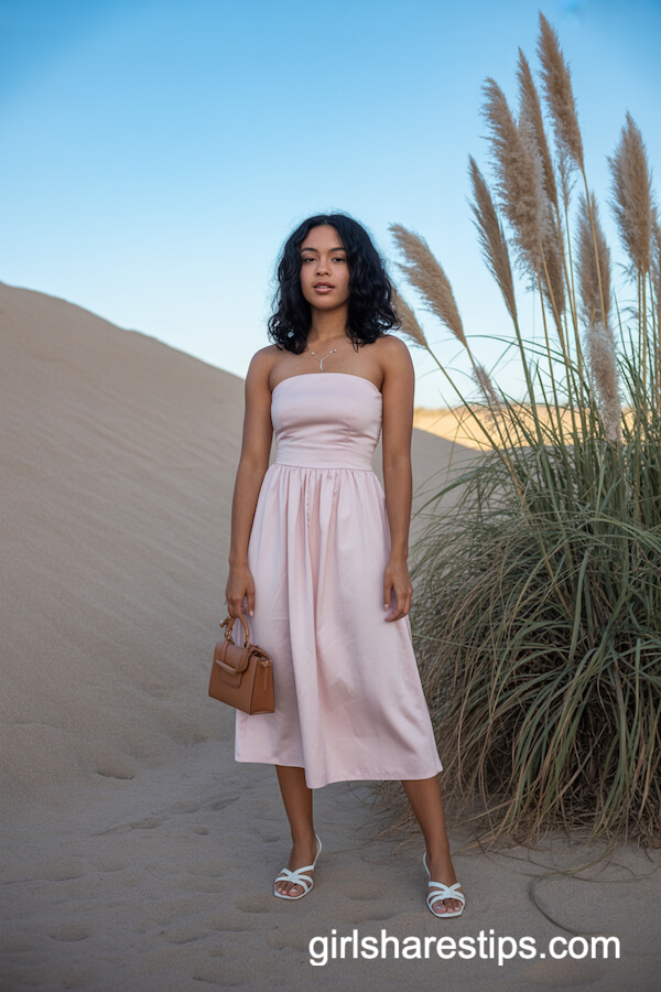 Light Pink Strapless Midi Dress