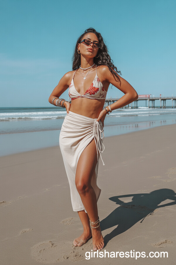 Floral Bandana Triangle Top with Ruched Wrap Skirt