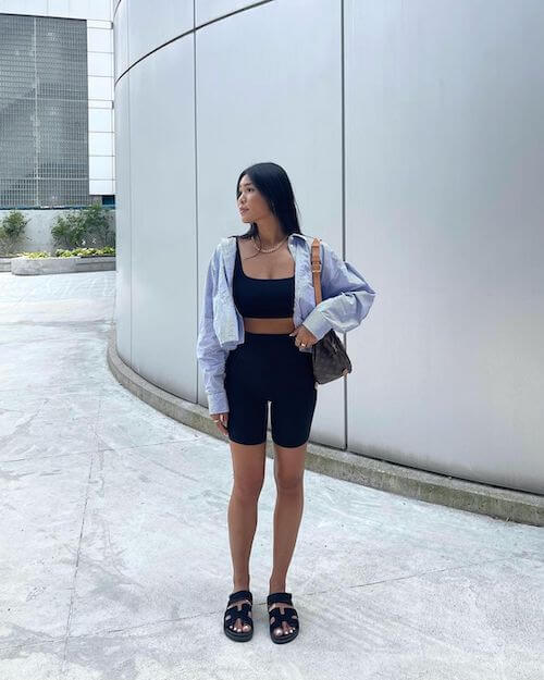 baddie biker shorts outfits