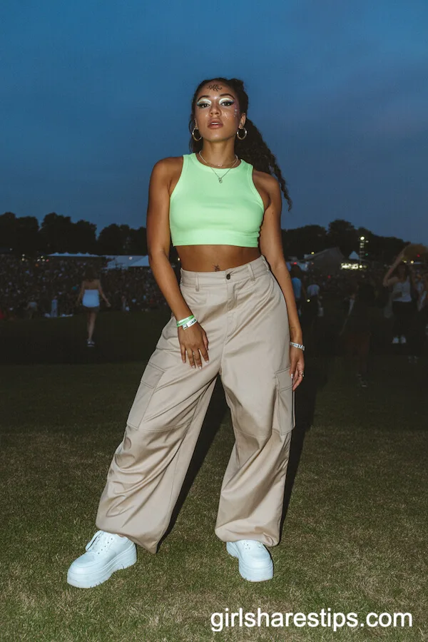 Neon Green Crop Top and Cargo Pants