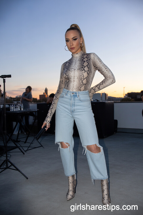Snake Print Bodysuit with Ripped Jeans