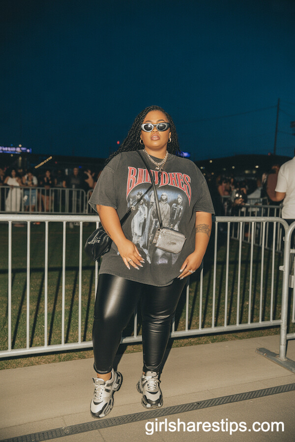 Oversized Graphic Band Tee with Leather Pants