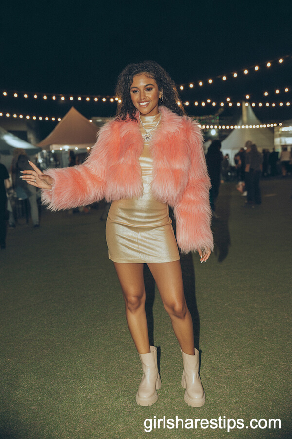 Faux Fur Statement Jacket over Fitted Mini Dress