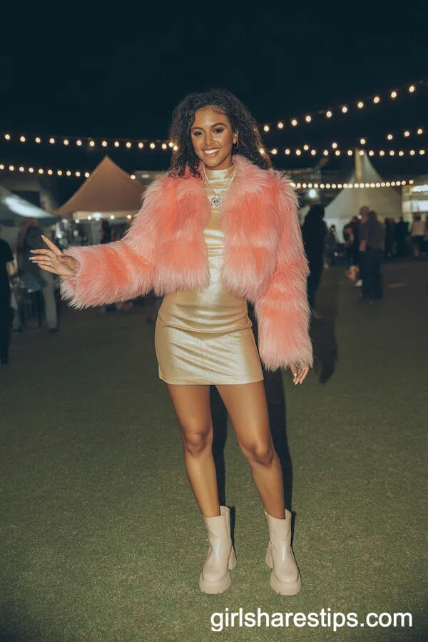 Faux Fur Statement Jacket over Fitted Mini Dress