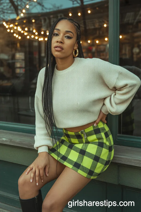Cropped Sweater and Neon Plaid Mini Skirt Combo