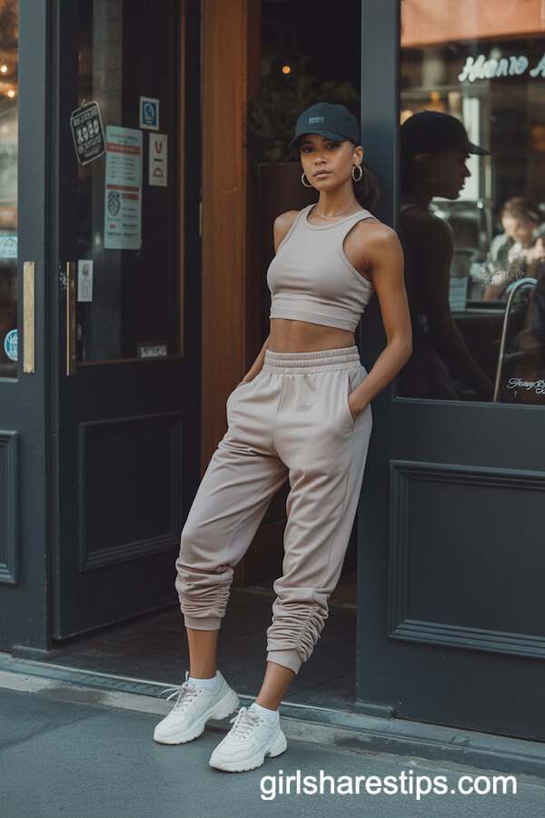 Sporty Crop Tank & Ruched Joggers