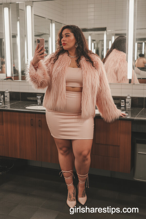 Pastel Faux Fur Jacket & Bodycon Mini Skirt
