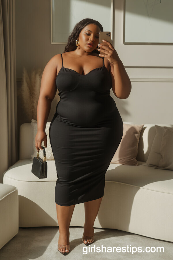 Black Spaghetti Strap Midi Dress