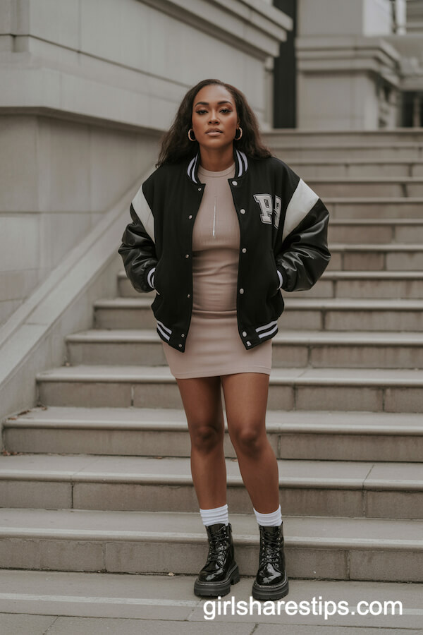 Black Varsity Jacket & Mini Dress