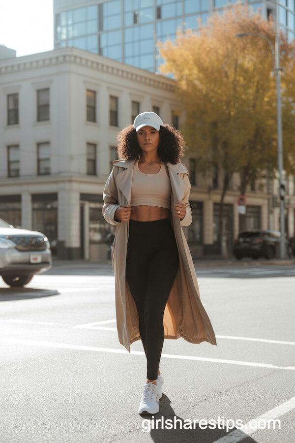 Beige Trench Coat Black Leggings