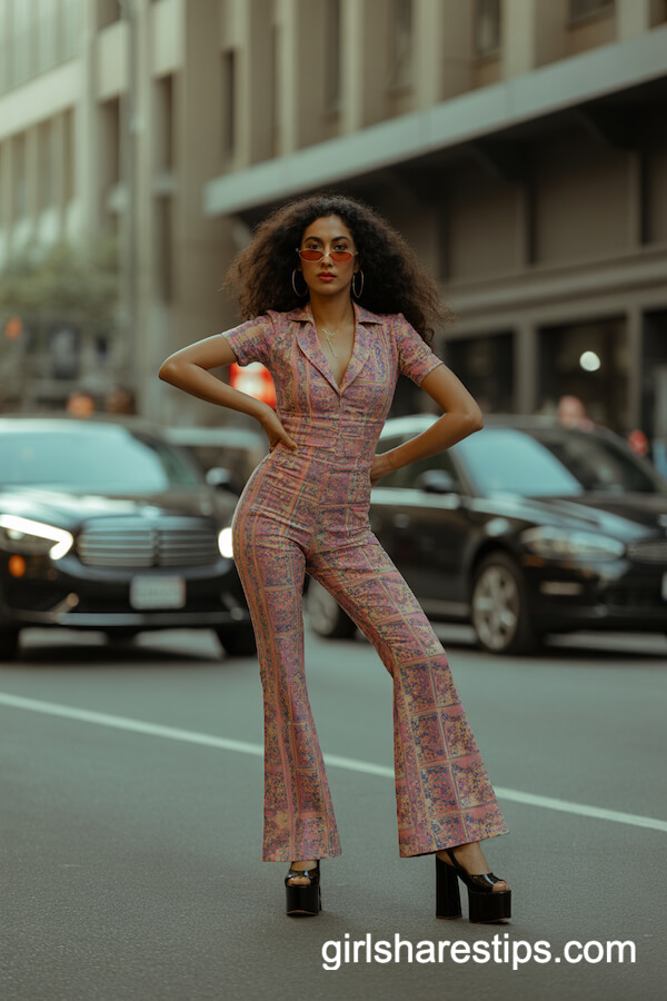 70s-Style Bold-Patterned Jumpsuit