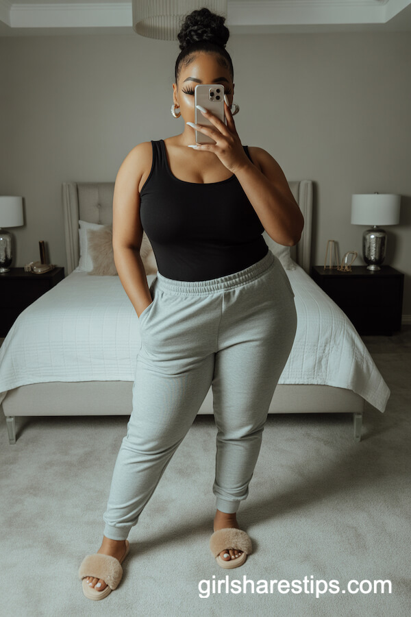 Black Bodysuit with Gray Joggers