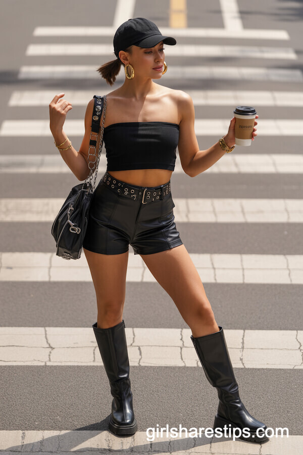 Black Tube Crop Top with Micro Shorts