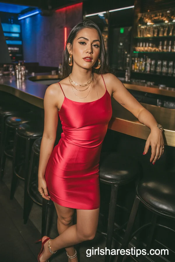 Ruby Red Bodycon Dress with Gold Accessories