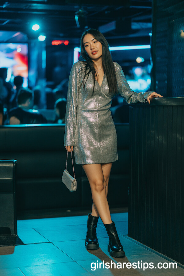 Silver Sequin Mini Dress Black Chunky Boots