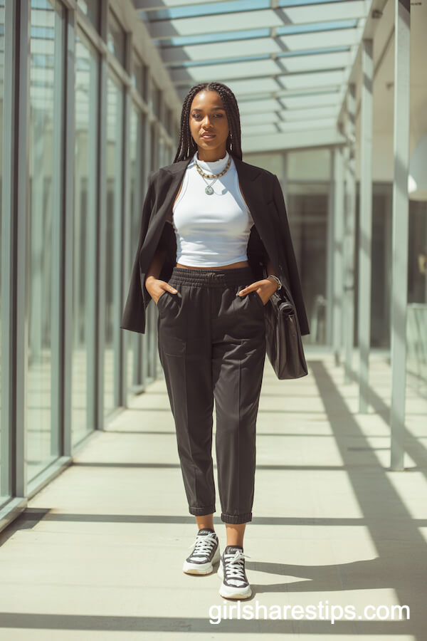 Black Jogger Trousers with Structured Blazer