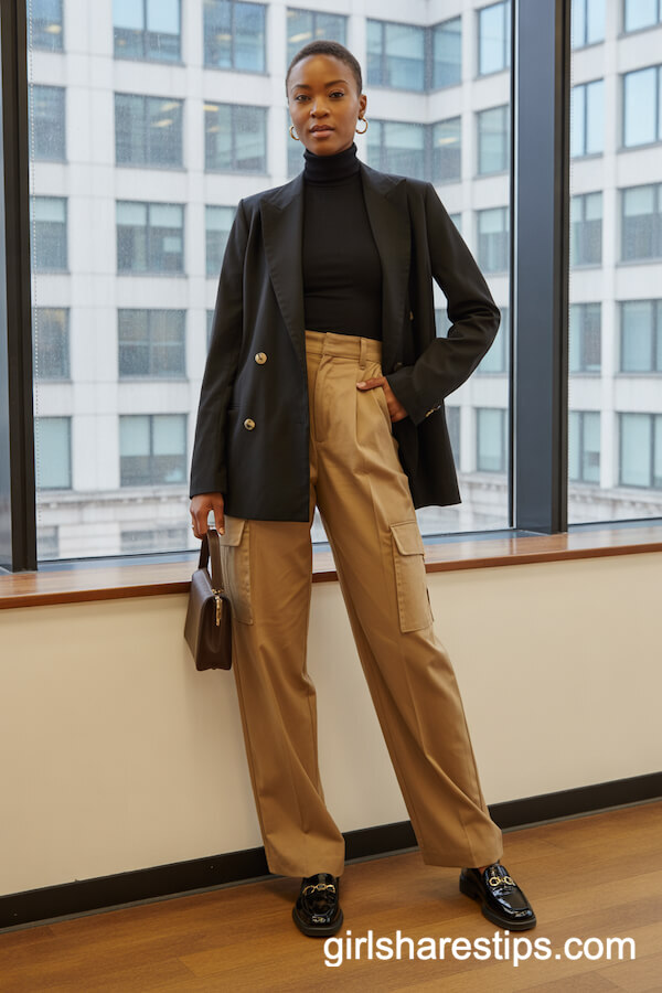 High-Waisted Cargo Trousers Double-Breasted Blazer