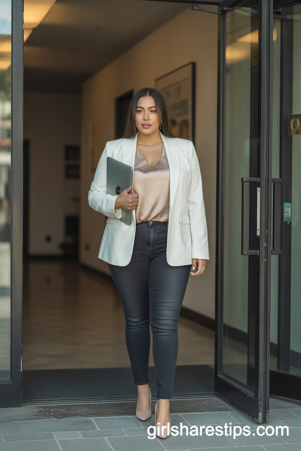 Dark Skinny Jeans White Tailored Blazer