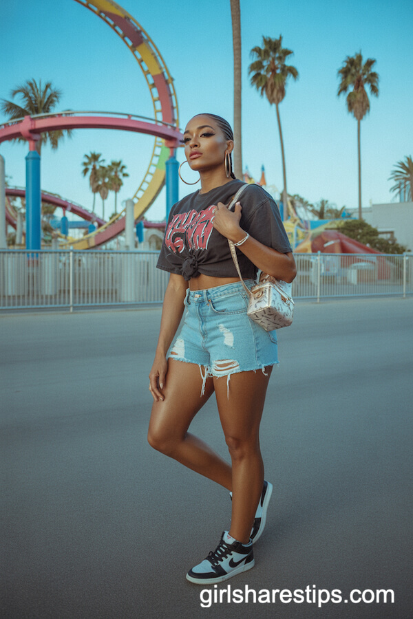 Ultra-Short Distressed Denim Shorts Cropped Graphic Tee