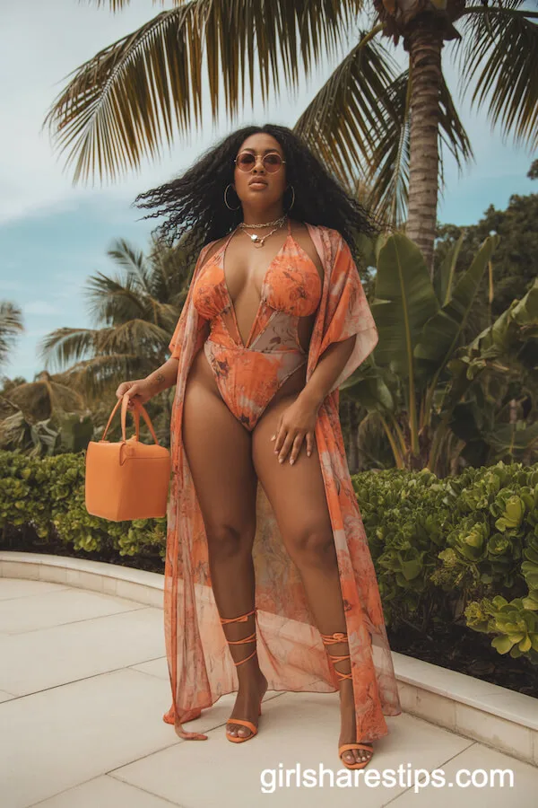 Deep-Cut Floral Swimsuit with Matching Sheer Sarong Wrap