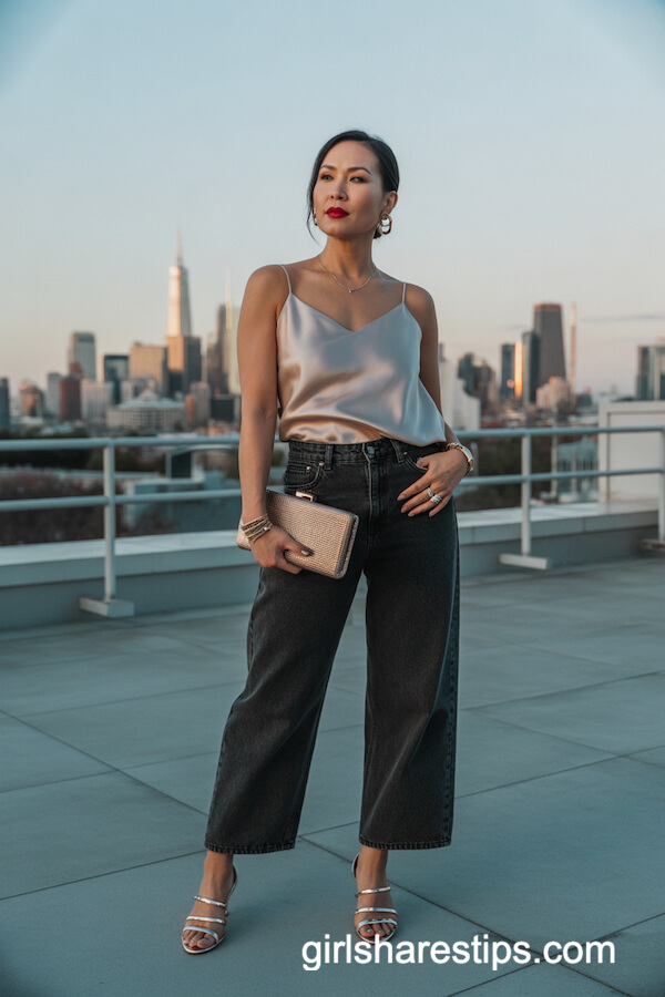 Satin Cami with Dark Baggy Jeans