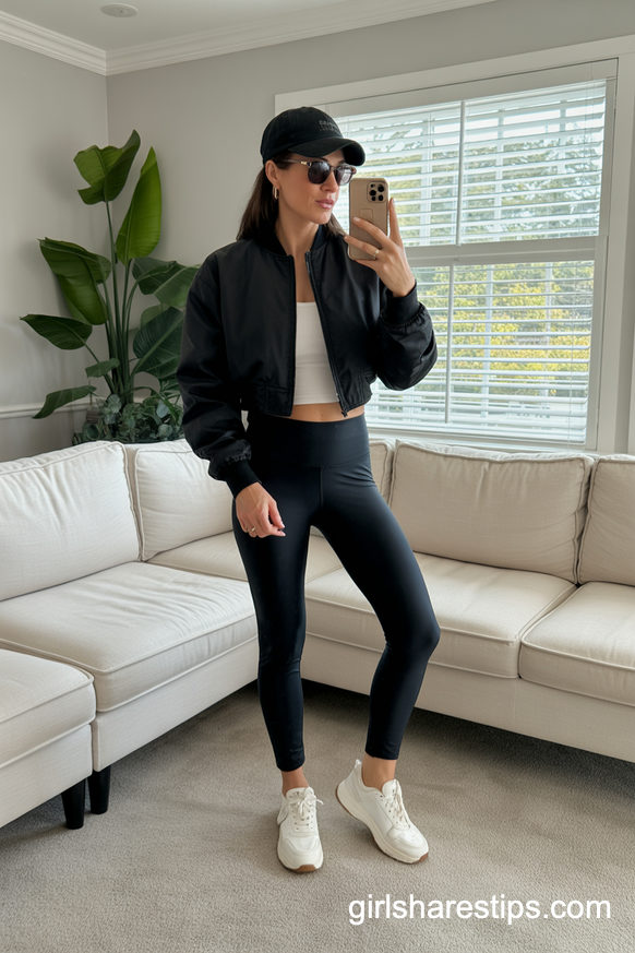All-Black Athleisure Baseball Mom Outfit With Chunky Sneakers