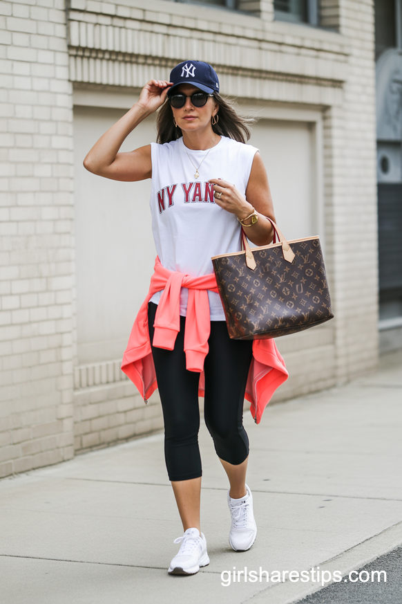 Graphic Tank And Capri Leggings Baseball Mom Outfit