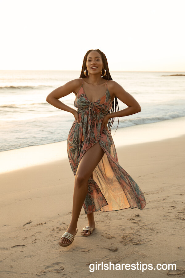Tropical Maxi Dress with Thigh-High Slit