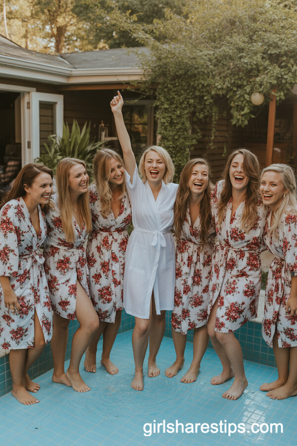 Matching White Robes with Red Floral Prints