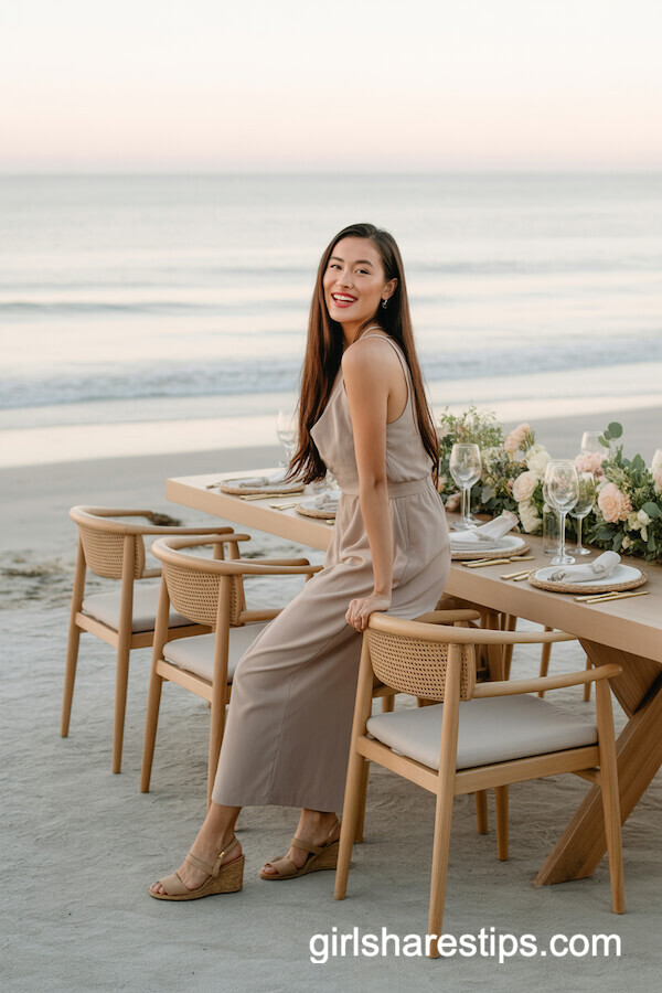 Taupe Wide-Leg Jumpsuit with Wedges