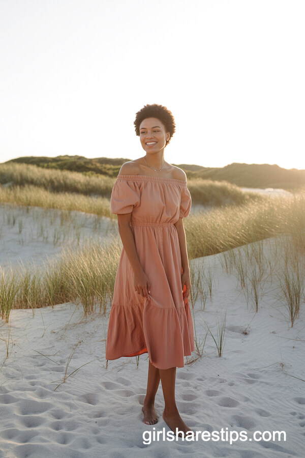 Coral Off-the-Shoulder Midi Dress