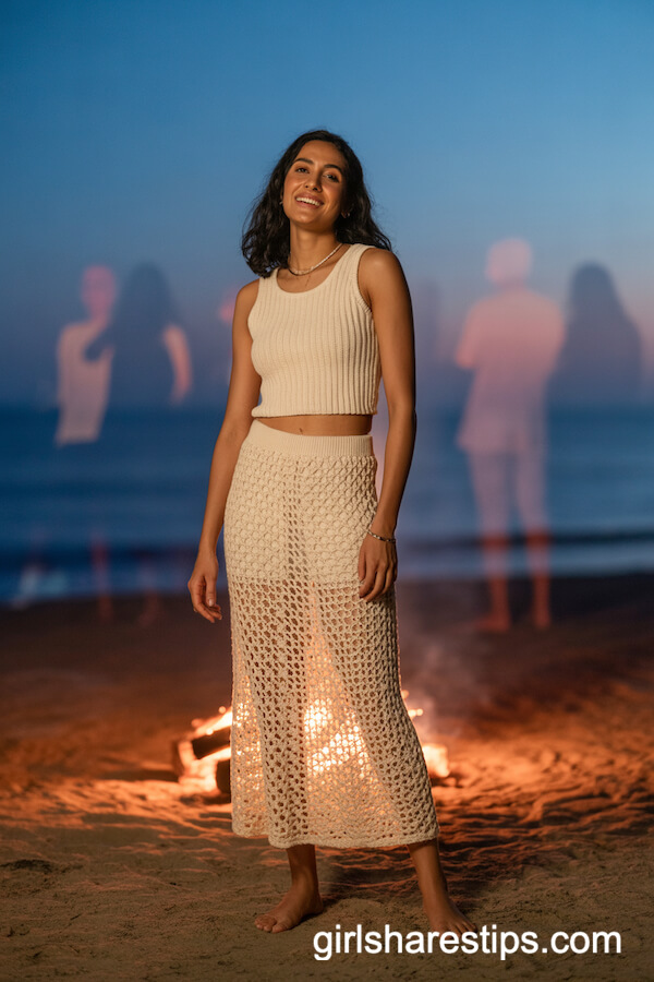 Cream Crochet Skirt & Top