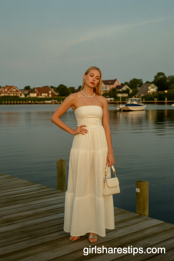 Strapless White Evening Dress