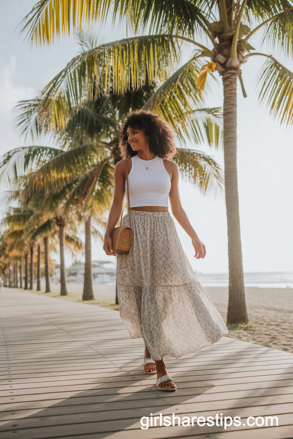 Boho-Print Maxi Skirt Outfit