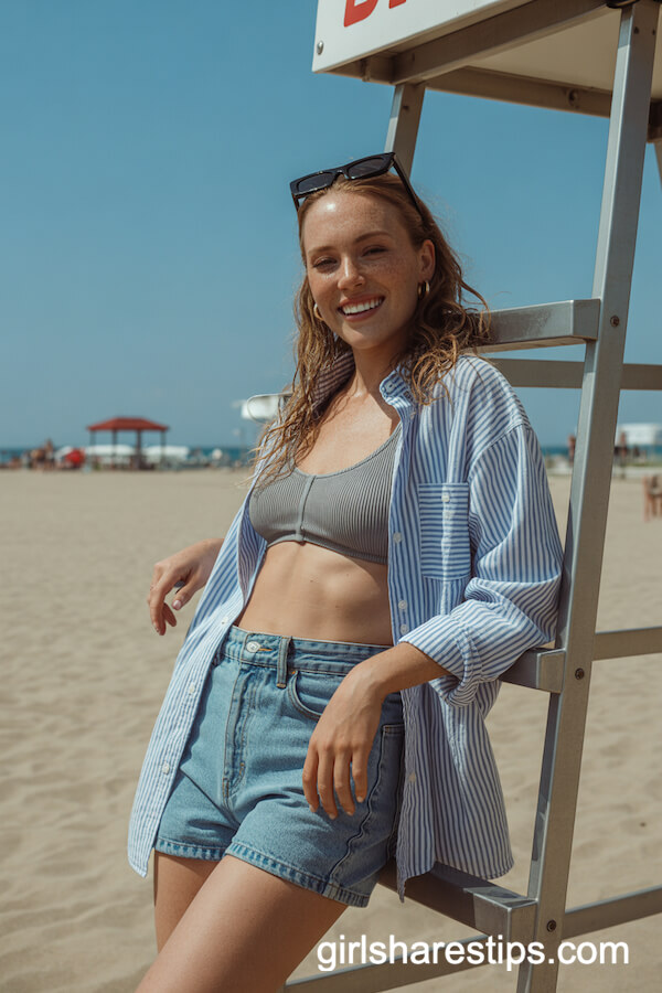 Striped Button-Down & Bikini