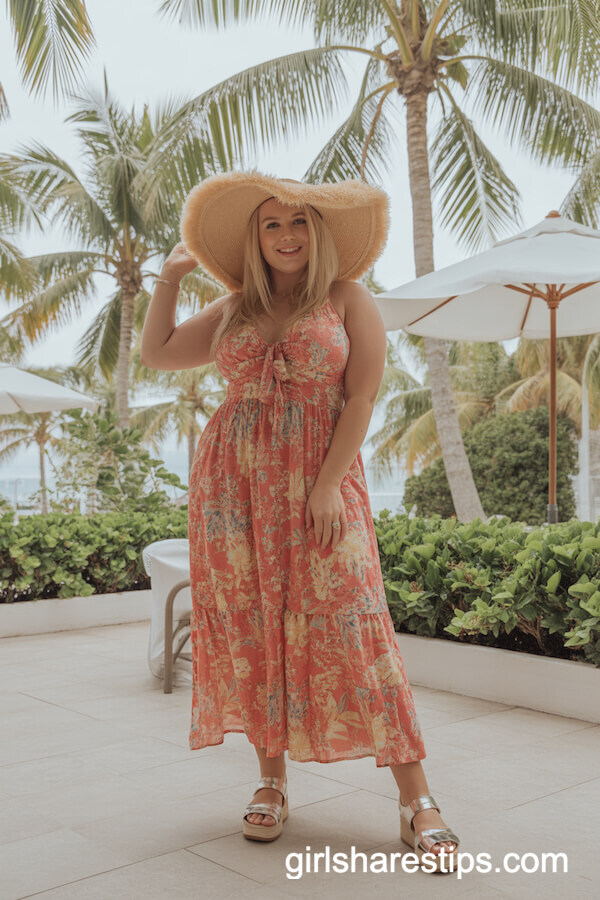 Tropical Floral Maxi Dress with Floppy Hat