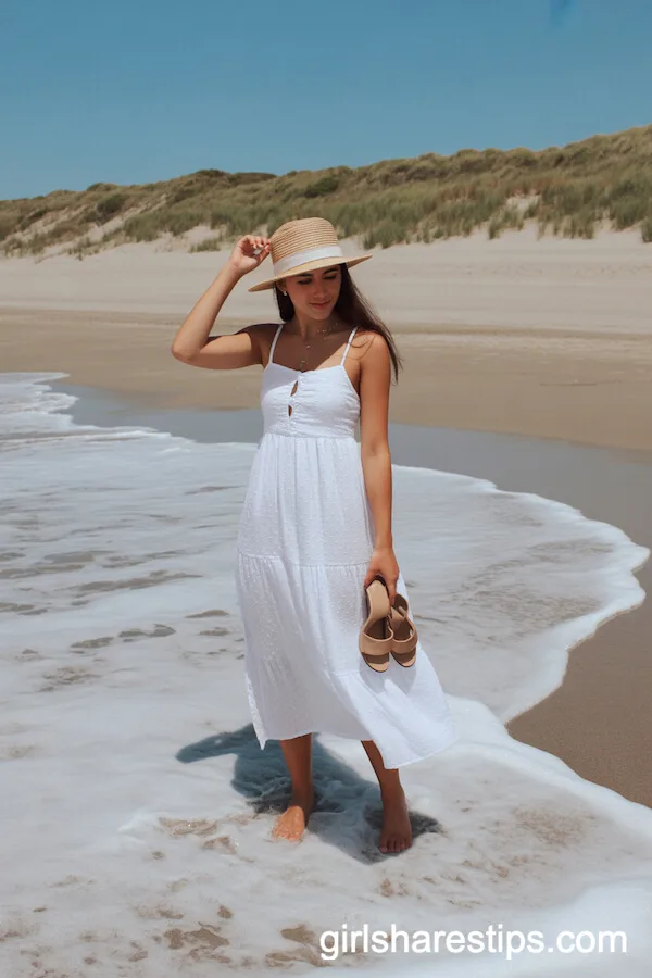 Flowy White Sundress With Straw Hat for Effortless Beach Style