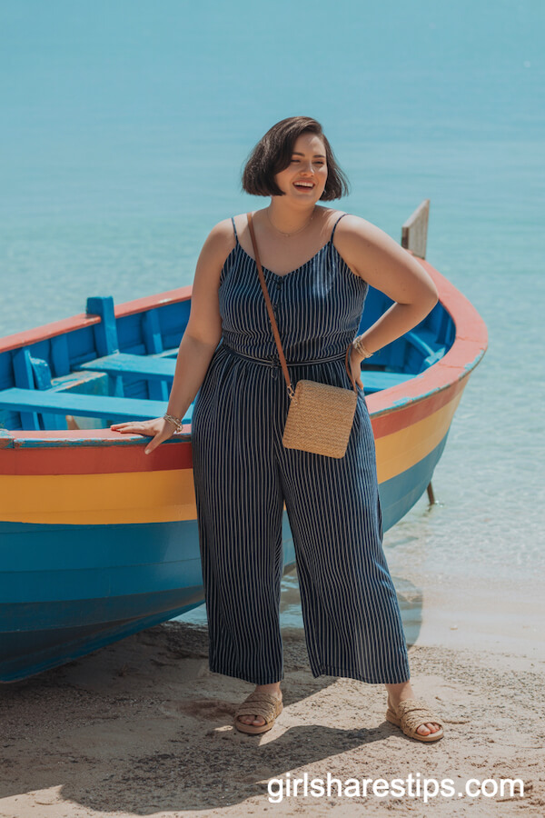 Striped Sleeveless Jumpsuit With Woven Accessories