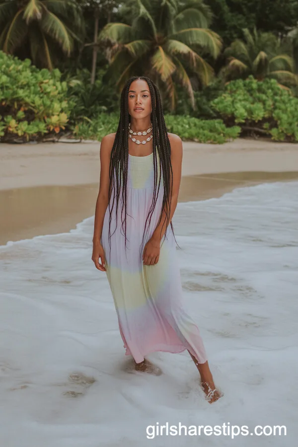 Tie-Dye Maxi Dress With Layered Shell Necklaces