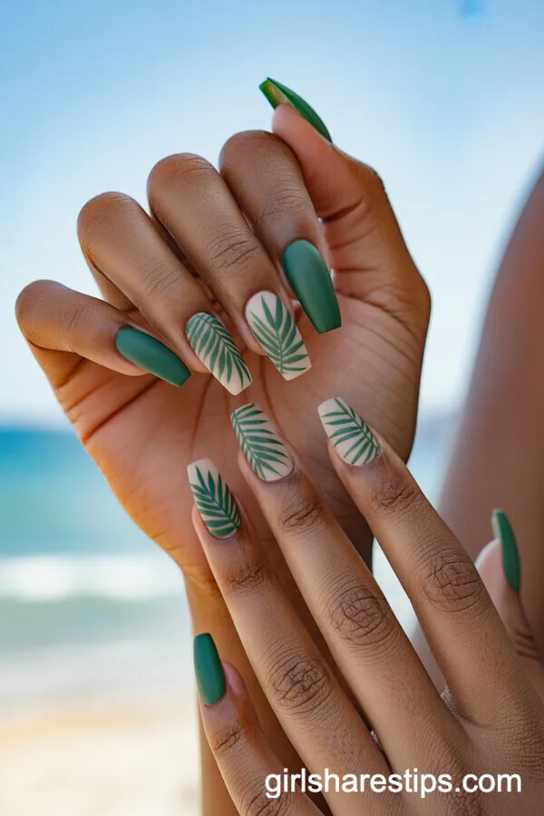 Tropical Palm Leaves Coffin Nails