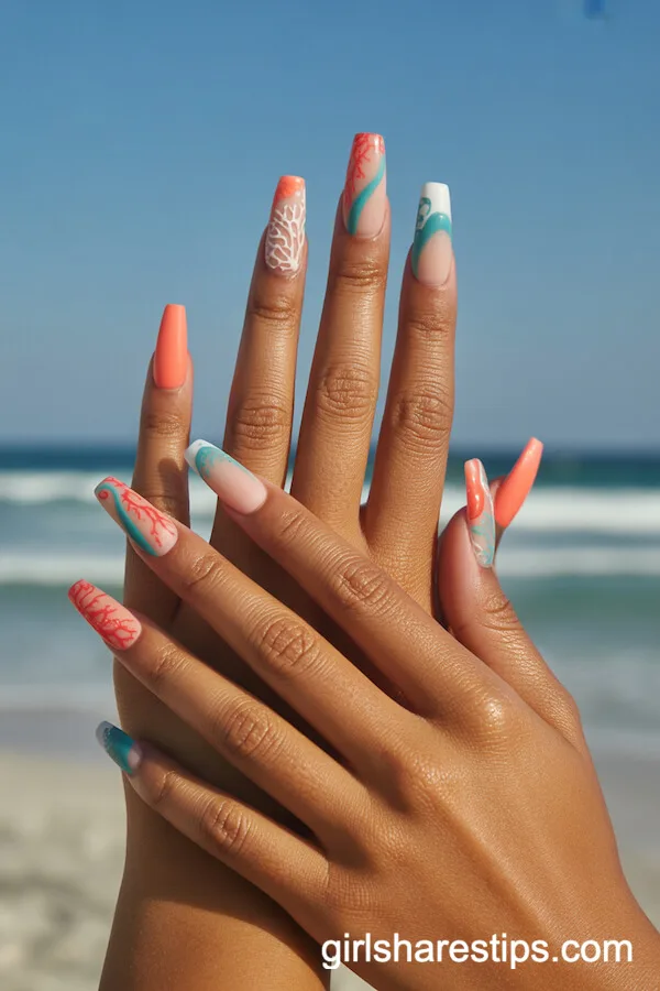 Coral Reef Art Coffin Nails