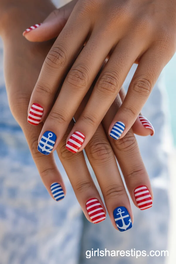 Nautical Stripes and Anchor Square Nails