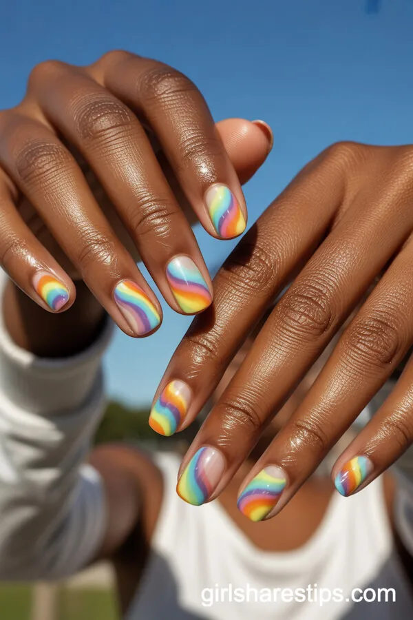 Rainbow Tie-Dye Swirl Squoval Nails