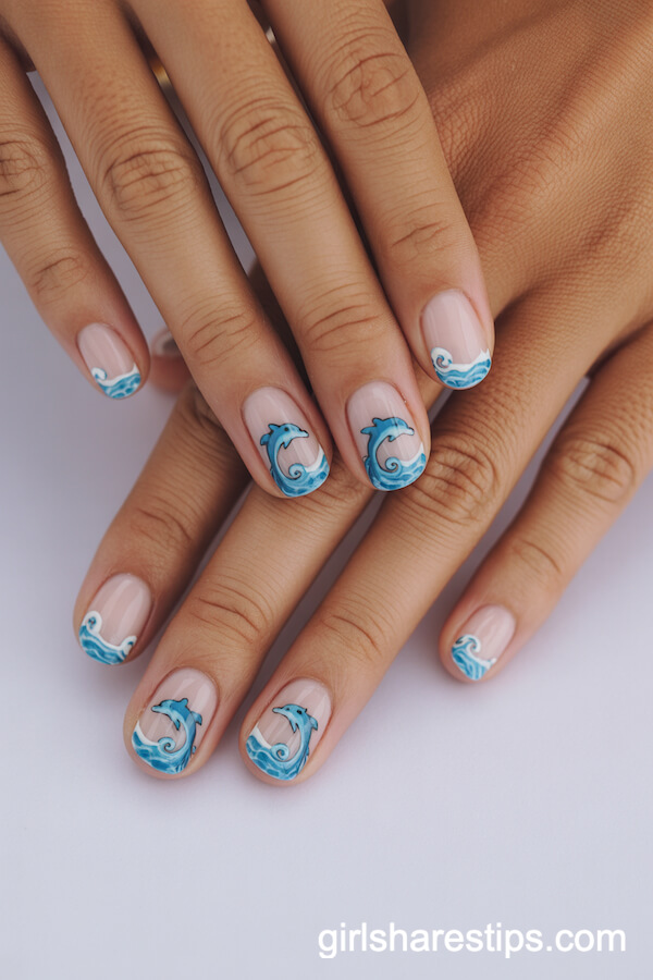 Leaping Dolphin and Wave Round Nails