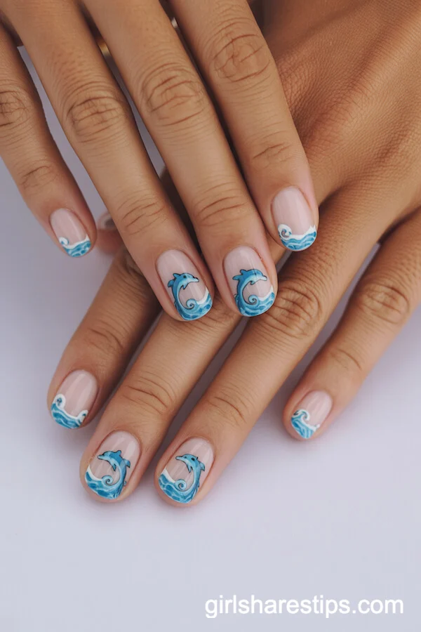 Leaping Dolphin and Wave Round Nails